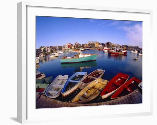 Town Buildings and Colorful Boats in Bay, Rockport, Maine, USA-Jim Zuckerman-Framed Photographic Print