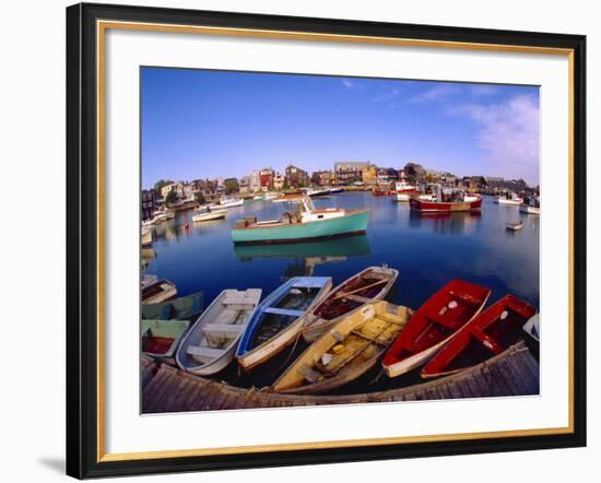 Town Buildings and Colorful Boats in Bay, Rockport, Maine, USA-Jim Zuckerman-Framed Photographic Print