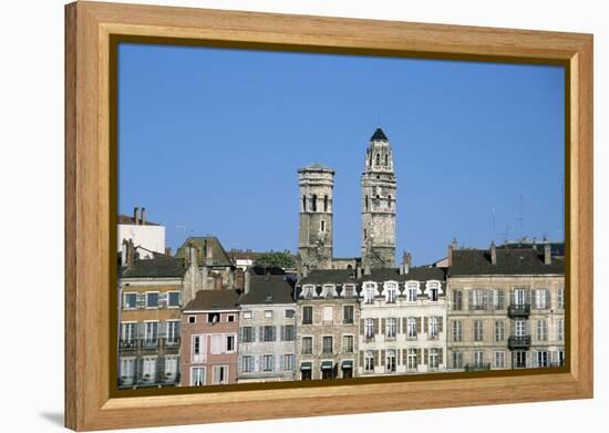 Town. Eglise Vieux Saint-Vincent. Two Stone Towers. Historic Houses-LatitudeStock-Framed Premier Image Canvas