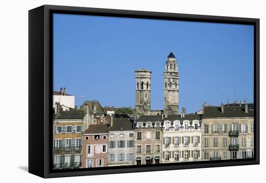 Town. Eglise Vieux Saint-Vincent. Two Stone Towers. Historic Houses-LatitudeStock-Framed Premier Image Canvas