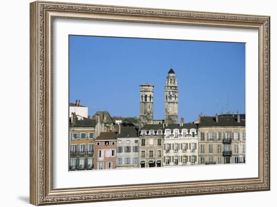 Town. Eglise Vieux Saint-Vincent. Two Stone Towers. Historic Houses-LatitudeStock-Framed Photographic Print