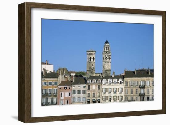 Town. Eglise Vieux Saint-Vincent. Two Stone Towers. Historic Houses-LatitudeStock-Framed Photographic Print