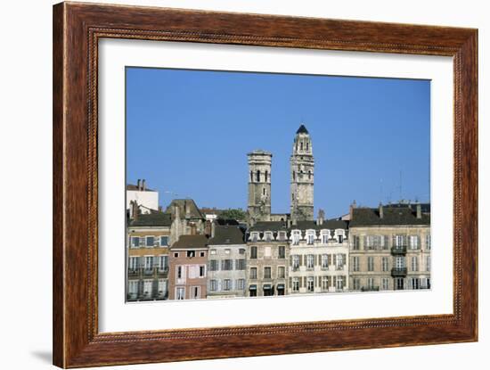 Town. Eglise Vieux Saint-Vincent. Two Stone Towers. Historic Houses-LatitudeStock-Framed Photographic Print