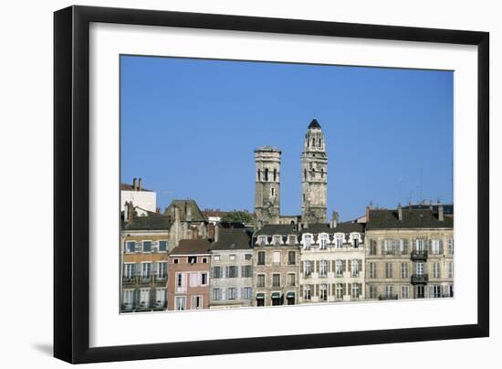 Town. Eglise Vieux Saint-Vincent. Two Stone Towers. Historic Houses-LatitudeStock-Framed Photographic Print