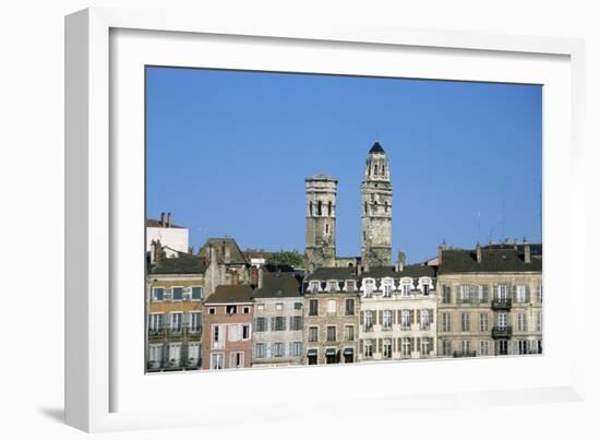 Town. Eglise Vieux Saint-Vincent. Two Stone Towers. Historic Houses-LatitudeStock-Framed Photographic Print