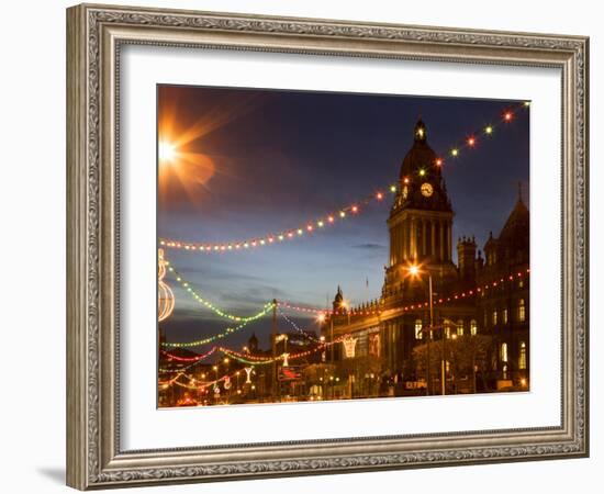 Town Hall and Christmas Lights on the Headrow, Leeds, West Yorkshire, Yorkshire, England, United Ki-Mark Sunderland-Framed Photographic Print