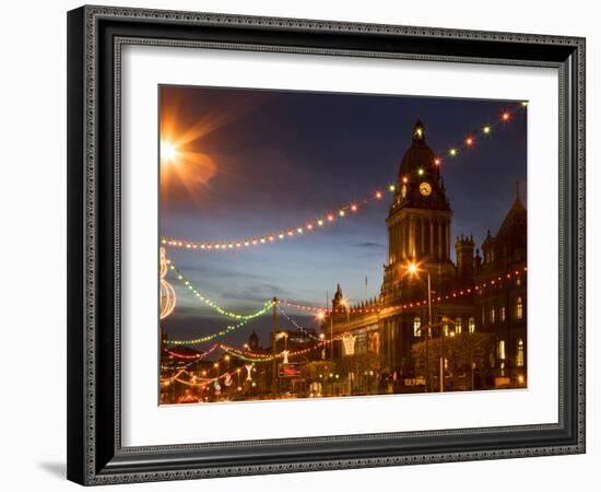 Town Hall and Christmas Lights on the Headrow, Leeds, West Yorkshire, Yorkshire, England, United Ki-Mark Sunderland-Framed Photographic Print