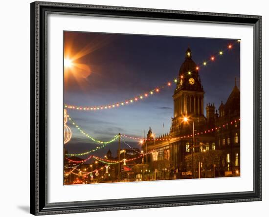 Town Hall and Christmas Lights on the Headrow, Leeds, West Yorkshire, Yorkshire, England, United Ki-Mark Sunderland-Framed Photographic Print