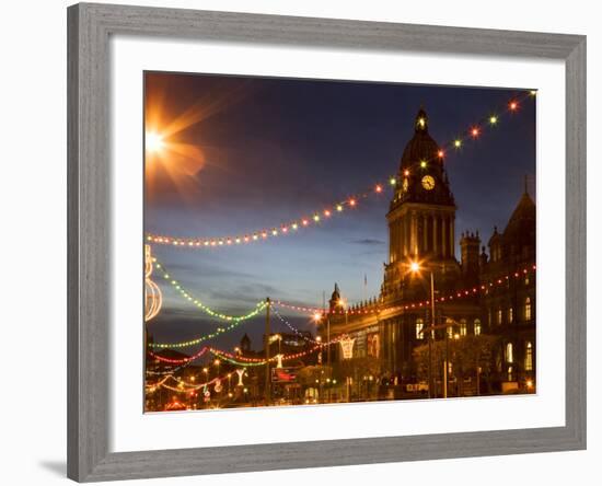 Town Hall and Christmas Lights on the Headrow, Leeds, West Yorkshire, Yorkshire, England, United Ki-Mark Sunderland-Framed Photographic Print