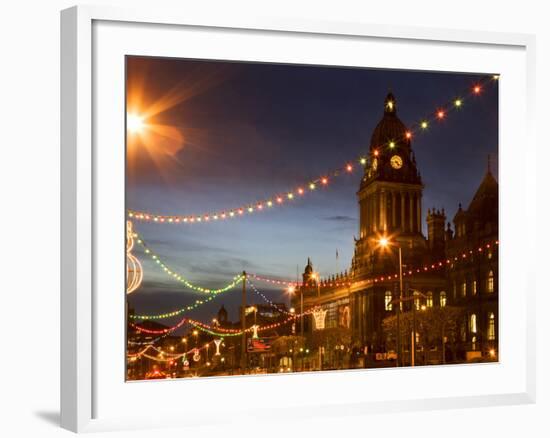 Town Hall and Christmas Lights on the Headrow, Leeds, West Yorkshire, Yorkshire, England, United Ki-Mark Sunderland-Framed Photographic Print