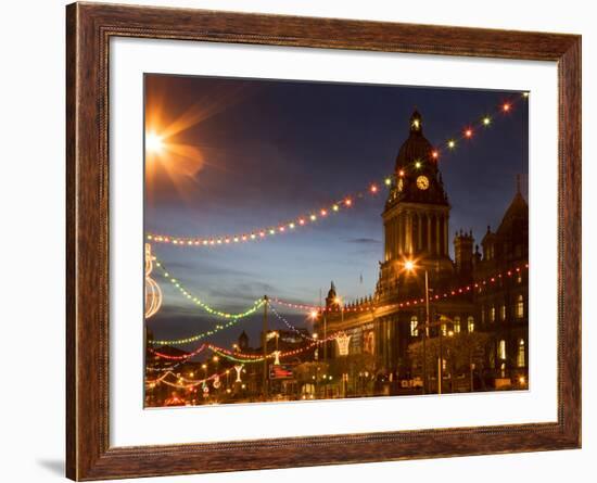 Town Hall and Christmas Lights on the Headrow, Leeds, West Yorkshire, Yorkshire, England, United Ki-Mark Sunderland-Framed Photographic Print