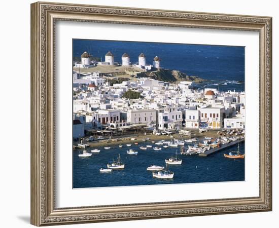 Town, Harbour and Windmills, Mykonos Town, Island of Mykonos, Cyclades, Greece-Lee Frost-Framed Photographic Print