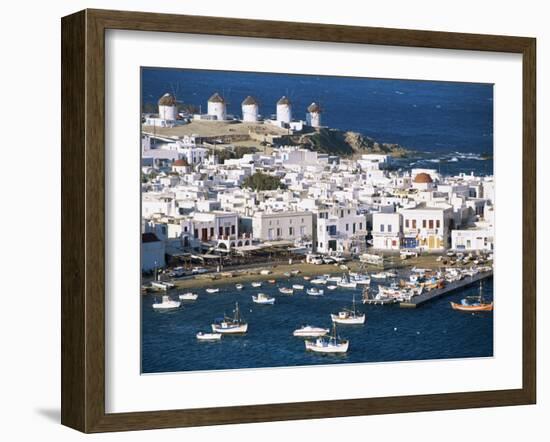 Town, Harbour and Windmills, Mykonos Town, Island of Mykonos, Cyclades, Greece-Lee Frost-Framed Photographic Print