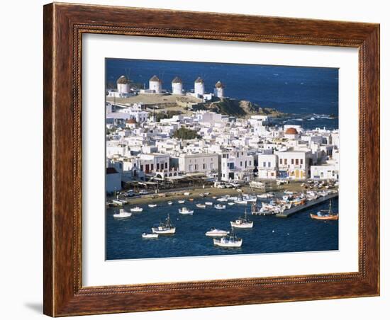 Town, Harbour and Windmills, Mykonos Town, Island of Mykonos, Cyclades, Greece-Lee Frost-Framed Photographic Print