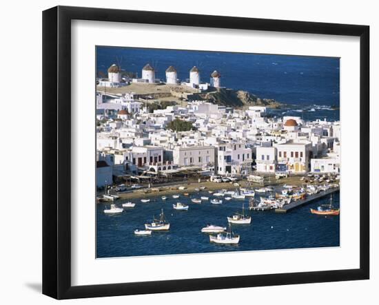 Town, Harbour and Windmills, Mykonos Town, Island of Mykonos, Cyclades, Greece-Lee Frost-Framed Photographic Print