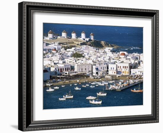 Town, Harbour and Windmills, Mykonos Town, Island of Mykonos, Cyclades, Greece-Lee Frost-Framed Photographic Print