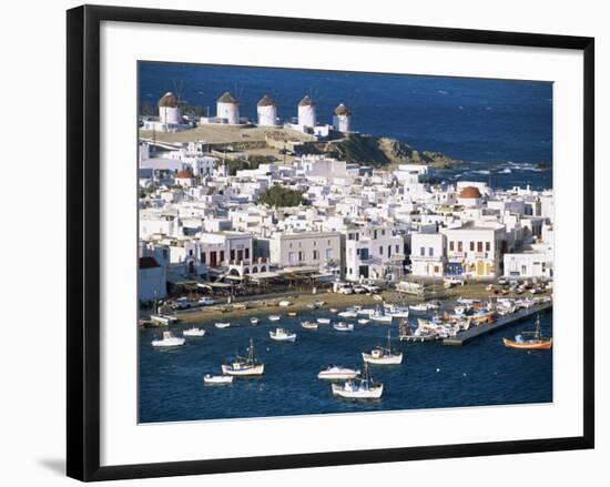 Town, Harbour and Windmills, Mykonos Town, Island of Mykonos, Cyclades, Greece-Lee Frost-Framed Photographic Print