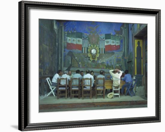 Town Meeting with Murals by Rodolfo Morales, Oaxaca, Mexico-Judith Haden-Framed Photographic Print