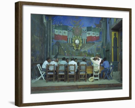Town Meeting with Murals by Rodolfo Morales, Oaxaca, Mexico-Judith Haden-Framed Photographic Print
