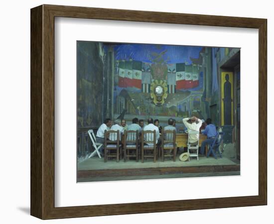 Town Meeting with Murals by Rodolfo Morales, Oaxaca, Mexico-Judith Haden-Framed Photographic Print