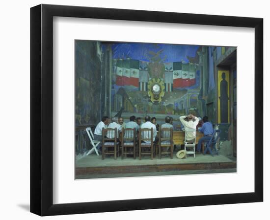 Town Meeting with Murals by Rodolfo Morales, Oaxaca, Mexico-Judith Haden-Framed Photographic Print