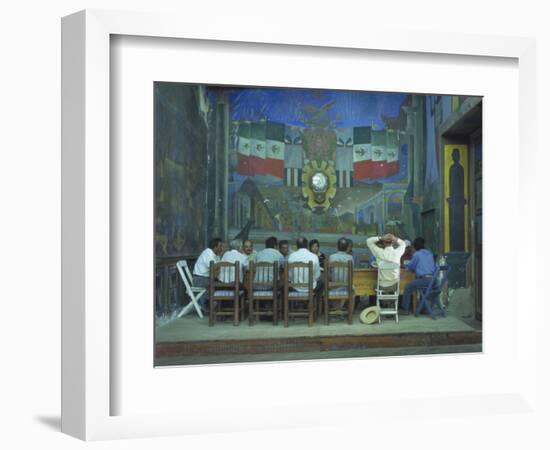 Town Meeting with Murals by Rodolfo Morales, Oaxaca, Mexico-Judith Haden-Framed Photographic Print