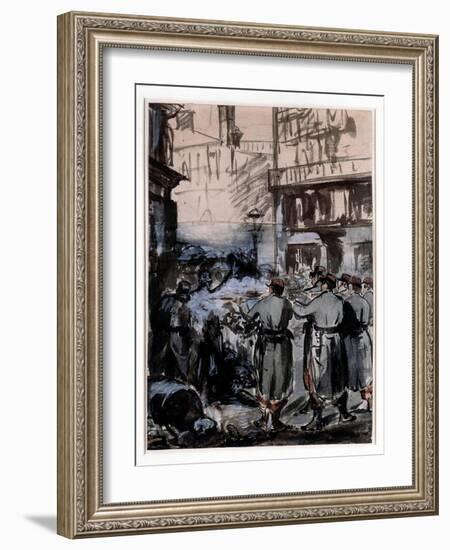 Town of 1871: “” the Barricade”” Drawing by Edouard Manet (1832-1883) 1871 Dim. 46.2 X 32.5 M-Edouard Manet-Framed Giclee Print