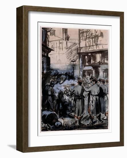 Town of 1871: “” the Barricade”” Drawing by Edouard Manet (1832-1883) 1871 Dim. 46.2 X 32.5 M-Edouard Manet-Framed Giclee Print