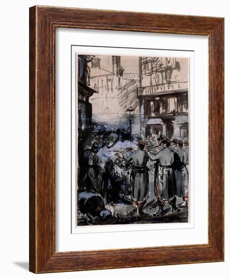 Town of 1871: “” the Barricade”” Drawing by Edouard Manet (1832-1883) 1871 Dim. 46.2 X 32.5 M-Edouard Manet-Framed Giclee Print
