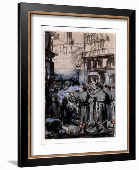 Town of 1871: “” the Barricade”” Drawing by Edouard Manet (1832-1883) 1871 Dim. 46.2 X 32.5 M-Edouard Manet-Framed Giclee Print