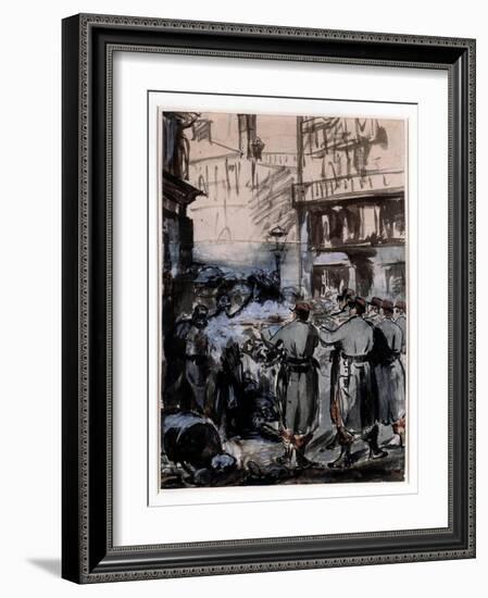Town of 1871: “” the Barricade”” Drawing by Edouard Manet (1832-1883) 1871 Dim. 46.2 X 32.5 M-Edouard Manet-Framed Giclee Print