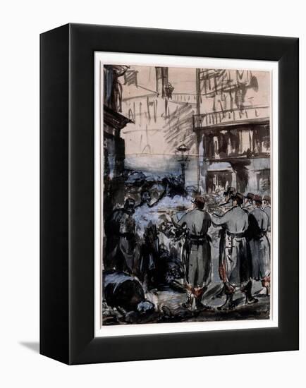 Town of 1871: “” the Barricade”” Drawing by Edouard Manet (1832-1883) 1871 Dim. 46.2 X 32.5 M-Edouard Manet-Framed Premier Image Canvas