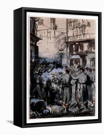 Town of 1871: “” the Barricade”” Drawing by Edouard Manet (1832-1883) 1871 Dim. 46.2 X 32.5 M-Edouard Manet-Framed Premier Image Canvas