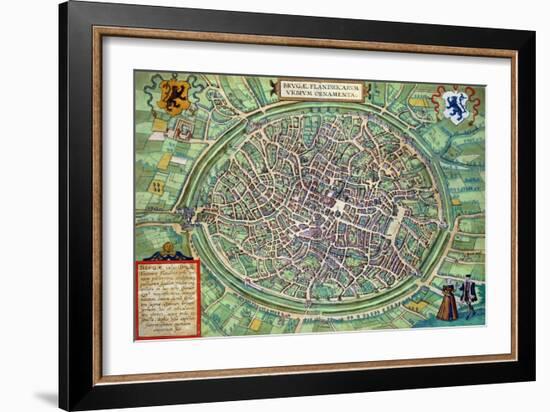 Town Plan of Bruges, from "Civitates Orbis Terrarum" by Georg Braun and Frans Hogenburg, circa 1572-Joris Hoefnagel-Framed Giclee Print