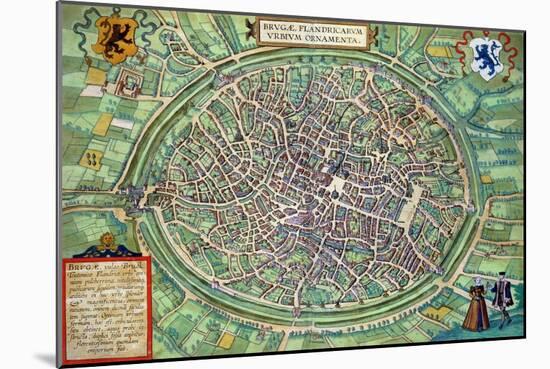 Town Plan of Bruges, from "Civitates Orbis Terrarum" by Georg Braun and Frans Hogenburg, circa 1572-Joris Hoefnagel-Mounted Giclee Print