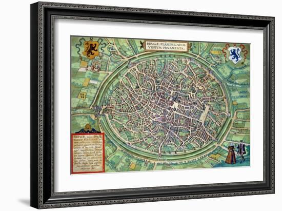 Town Plan of Bruges, from "Civitates Orbis Terrarum" by Georg Braun and Frans Hogenburg, circa 1572-Joris Hoefnagel-Framed Giclee Print