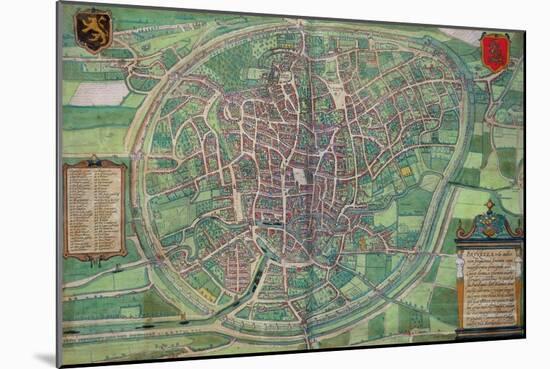 Town Plan of Brussels, from Civitates Orbis Terrarum by Georg Braun-Joris Hoefnagel-Mounted Giclee Print