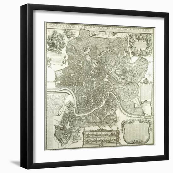 Town Plan of Rome, 1730-Giovanni Battista Falda-Framed Giclee Print