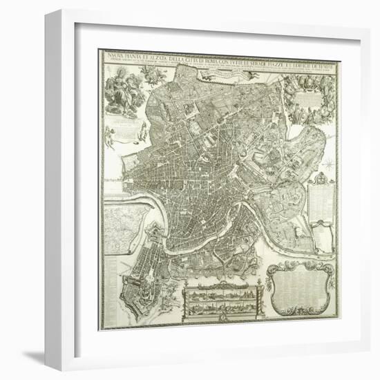 Town Plan of Rome, 1730-Giovanni Battista Falda-Framed Giclee Print