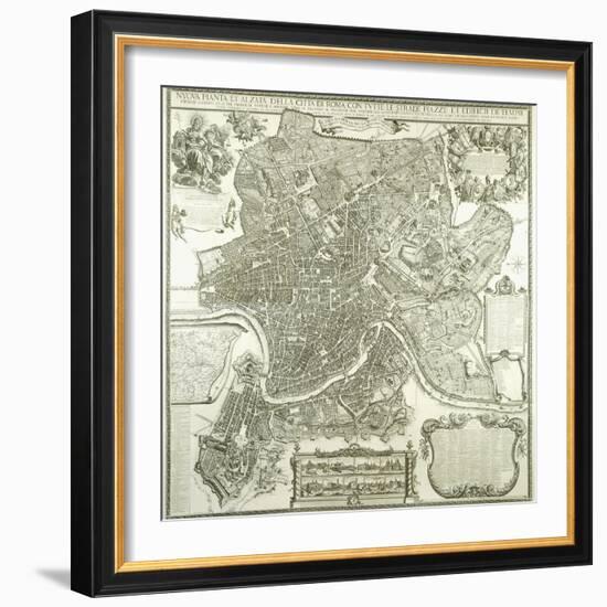 Town Plan of Rome, 1730-Giovanni Battista Falda-Framed Giclee Print