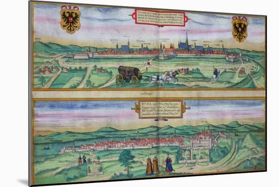 Town Plan of Vienna and Buda, from "Civitates Orbis Terrarum"-Joris Hoefnagel-Mounted Giclee Print