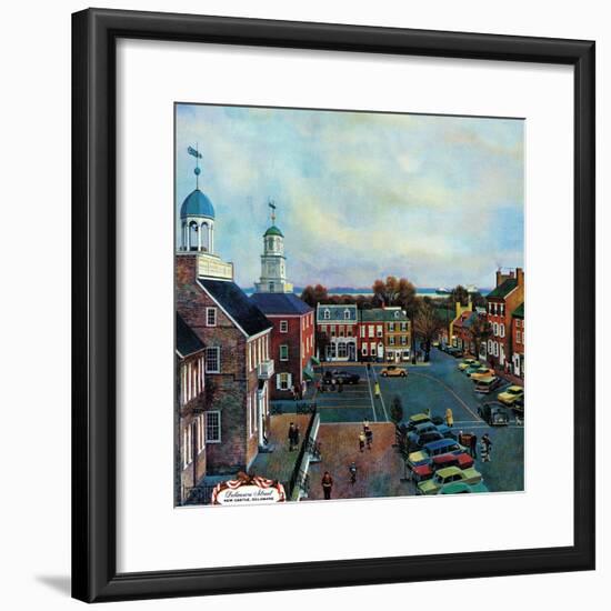 "Town Square, New Castle Delaware," March 17, 1962-John Falter-Framed Premium Giclee Print