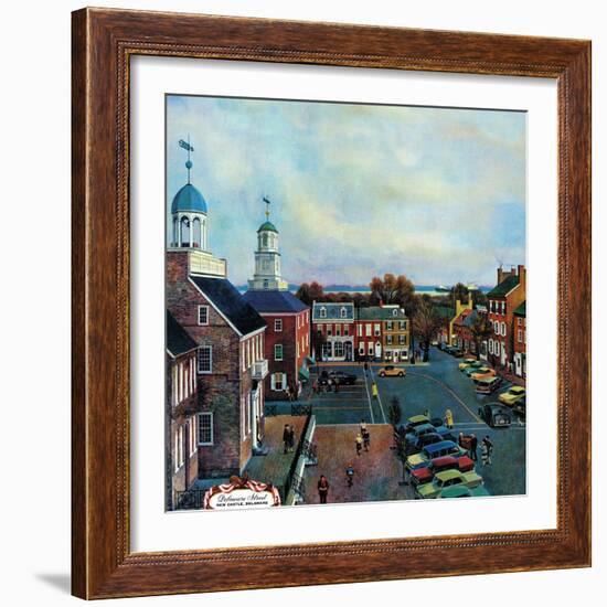 "Town Square, New Castle Delaware," March 17, 1962-John Falter-Framed Premium Giclee Print