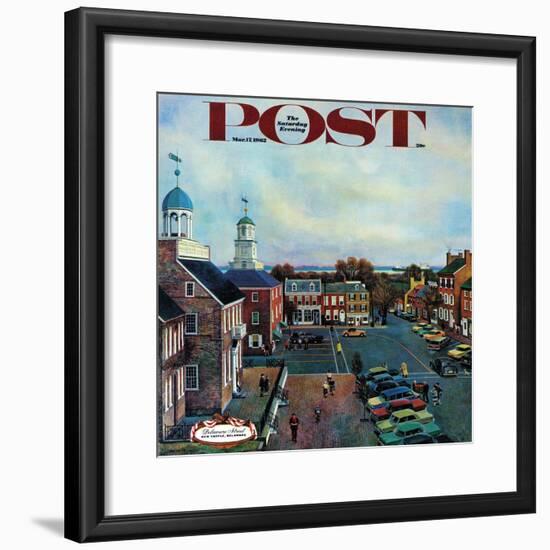 "Town Square, New Castle Delaware," Saturday Evening Post Cover, March 17, 1962-John Falter-Framed Premium Giclee Print