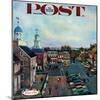 "Town Square, New Castle Delaware," Saturday Evening Post Cover, March 17, 1962-John Falter-Mounted Premium Giclee Print