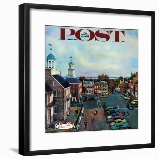 "Town Square, New Castle Delaware," Saturday Evening Post Cover, March 17, 1962-John Falter-Framed Giclee Print