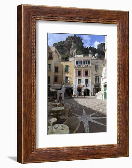 Town Square with Restaurant Tables and Colourful Buildings-Eleanor Scriven-Framed Photographic Print