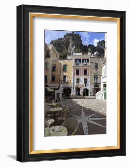 Town Square with Restaurant Tables and Colourful Buildings-Eleanor Scriven-Framed Photographic Print