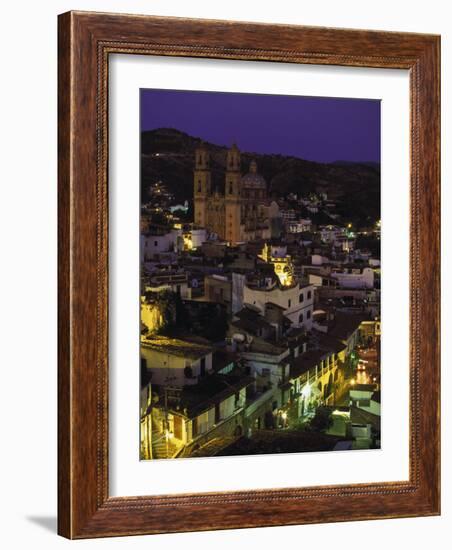 Town & Templo Santa Prisca, Taxco, Mexico-Walter Bibikow-Framed Photographic Print