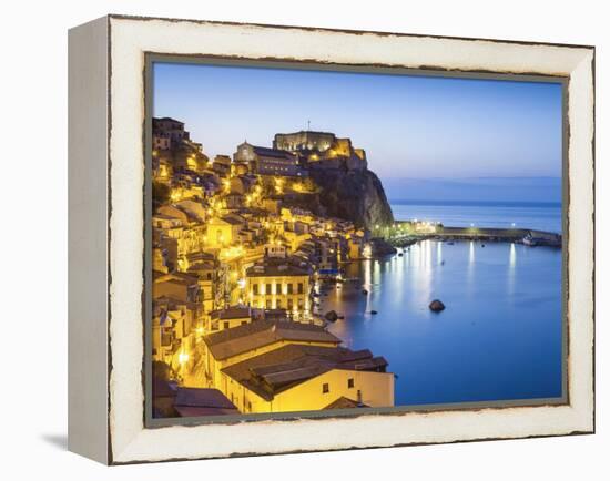 Town View at Dusk, With Castello Ruffo, Scilla, Calabria, Italy-Peter Adams-Framed Premier Image Canvas